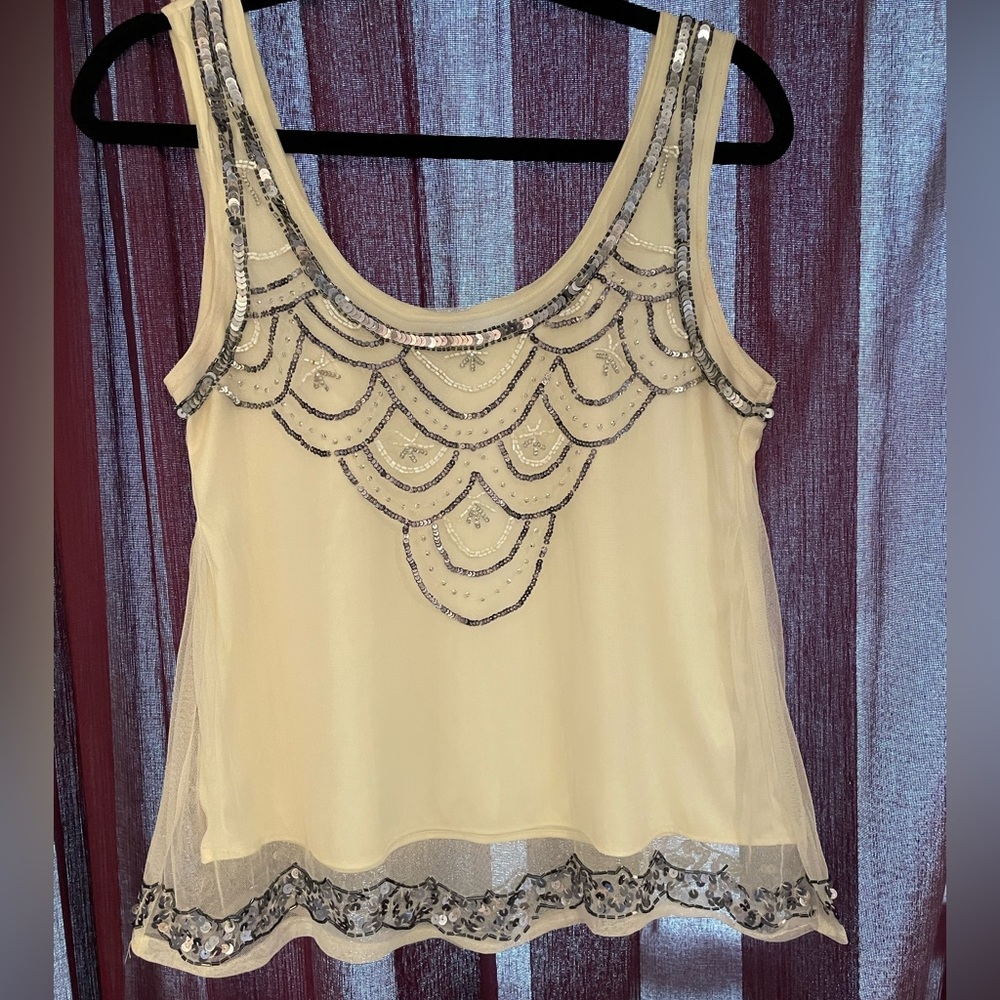 Bedazzled double Layer White and Silver Top - front & back - Angie’s size Medium